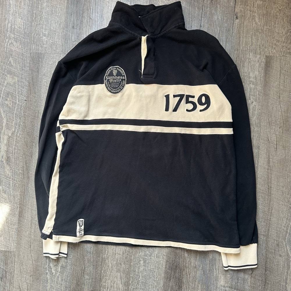 Traditional Craft Ireland Guinness Long Sleeve Black Harp Tape Rugby Shirt XXL